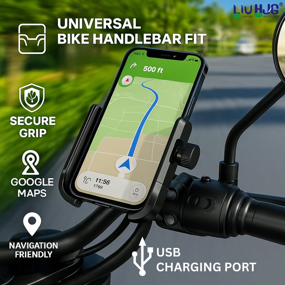 HJG Bike Mobile Holder 360 View With USB Mobile Charger For All Bikes